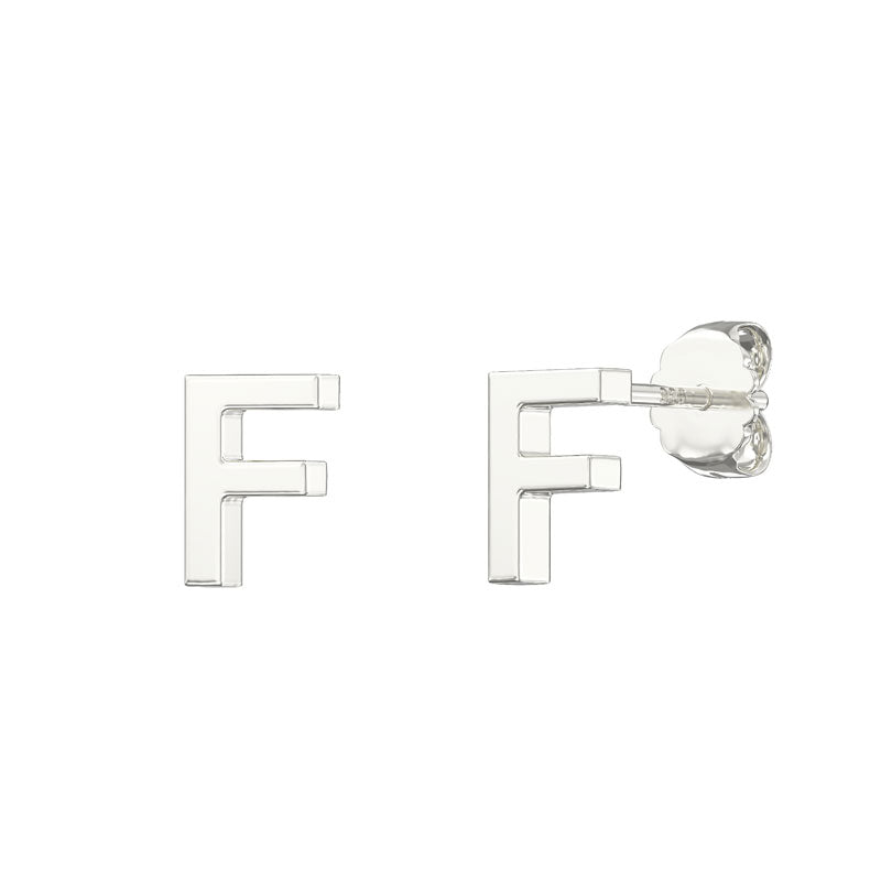 Sterling Silver Alphabet Letter F Stud Earrings - Melchior Jewellery 