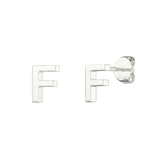 Sterling Silver Alphabet Letter F Stud Earrings - Melchior Jewellery 