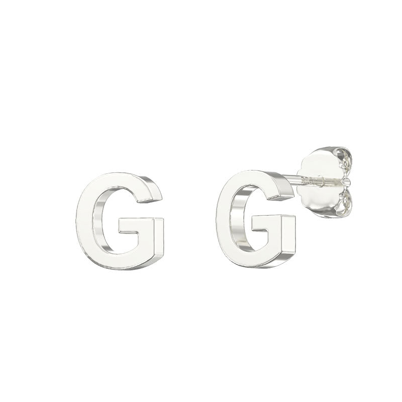 Sterling Silver Alphabet Letter G Stud Earrings