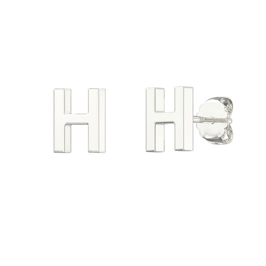 Sterling Silver Alphabet Letter H Stud Earrings