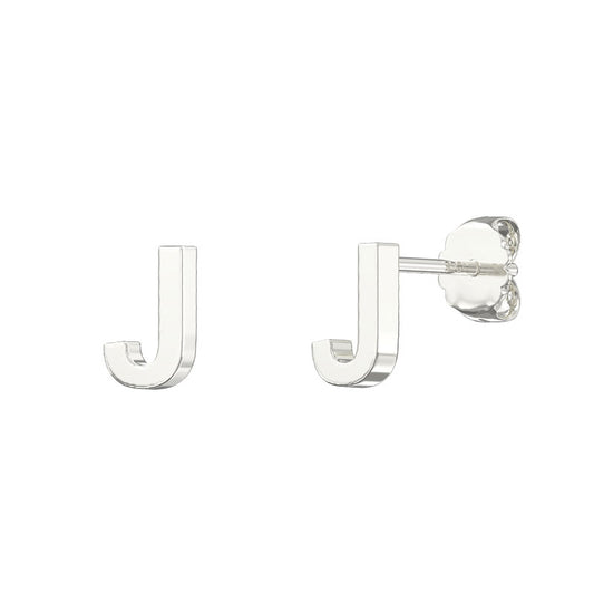 Sterling Silver Alphabet Letter J Stud Earrings