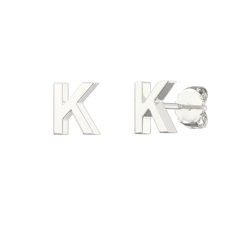 Sterling Silver Alphabet Letter K Stud Earrings - Melchior Jewellery 