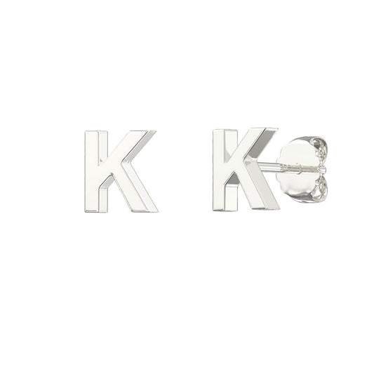 Sterling Silver Alphabet Letter K Stud Earrings - Melchior Jewellery 