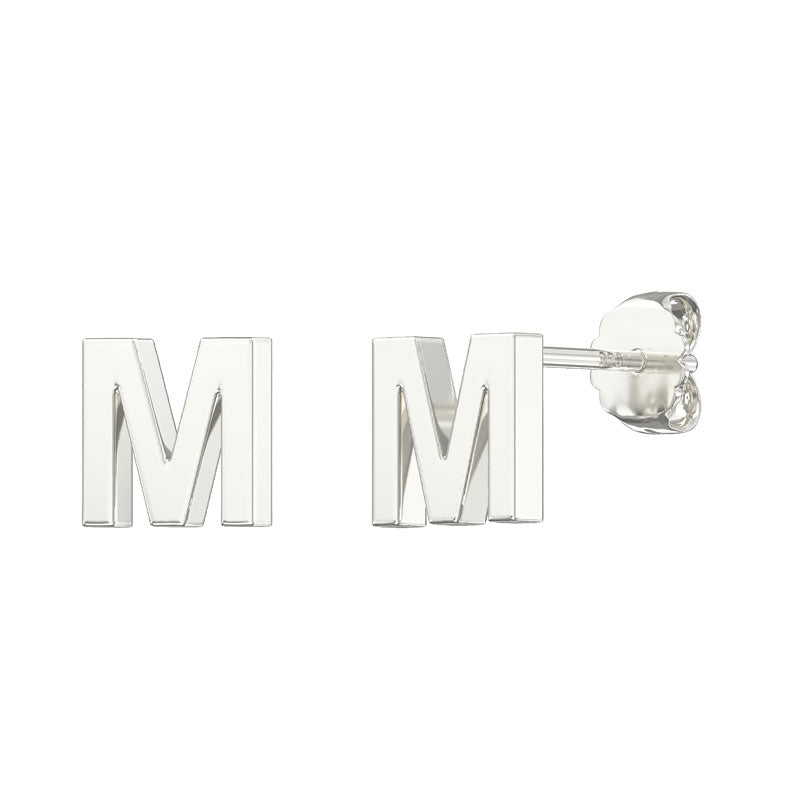 Sterling Silver Alphabet Letter M Stud Earrings - Melchior Jewellery 