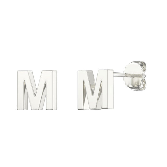 Sterling Silver Alphabet Letter M Stud Earrings - Melchior Jewellery 