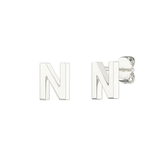 Sterling Silver Alphabet Letter N Stud Earrings