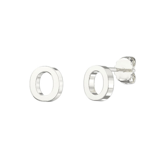 Sterling Silver Alphabet Letter O Stud Earrings