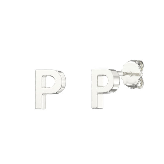 Sterling Silver Alphabet Letter P Stud Earrings