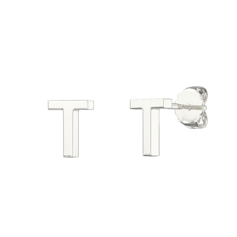 Sterling Silver Alphabet Letter T Stud Earrings - Melchior Jewellery 