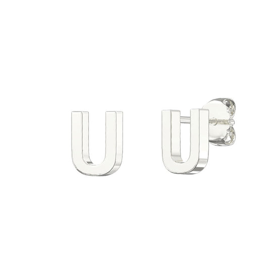 Sterling Silver Alphabet Letter U Stud Earrings