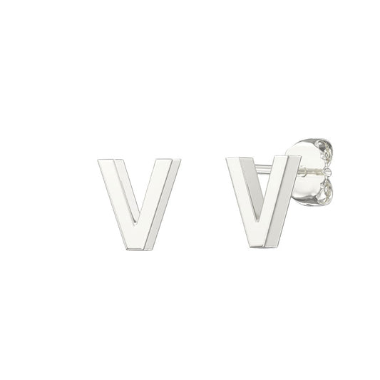 Sterling Silver Alphabet Letter V Stud Earrings