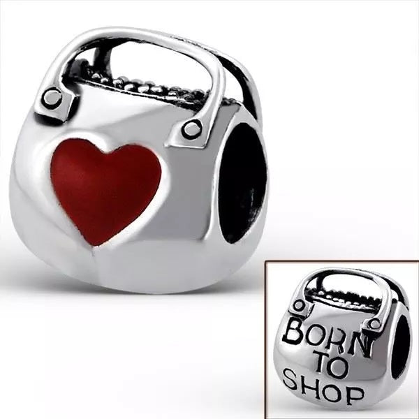 Sterling Silver "Born To Shop" Handbag Charm Bead