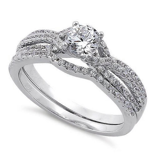 Sterling silver CZ engagement and wedding ring set