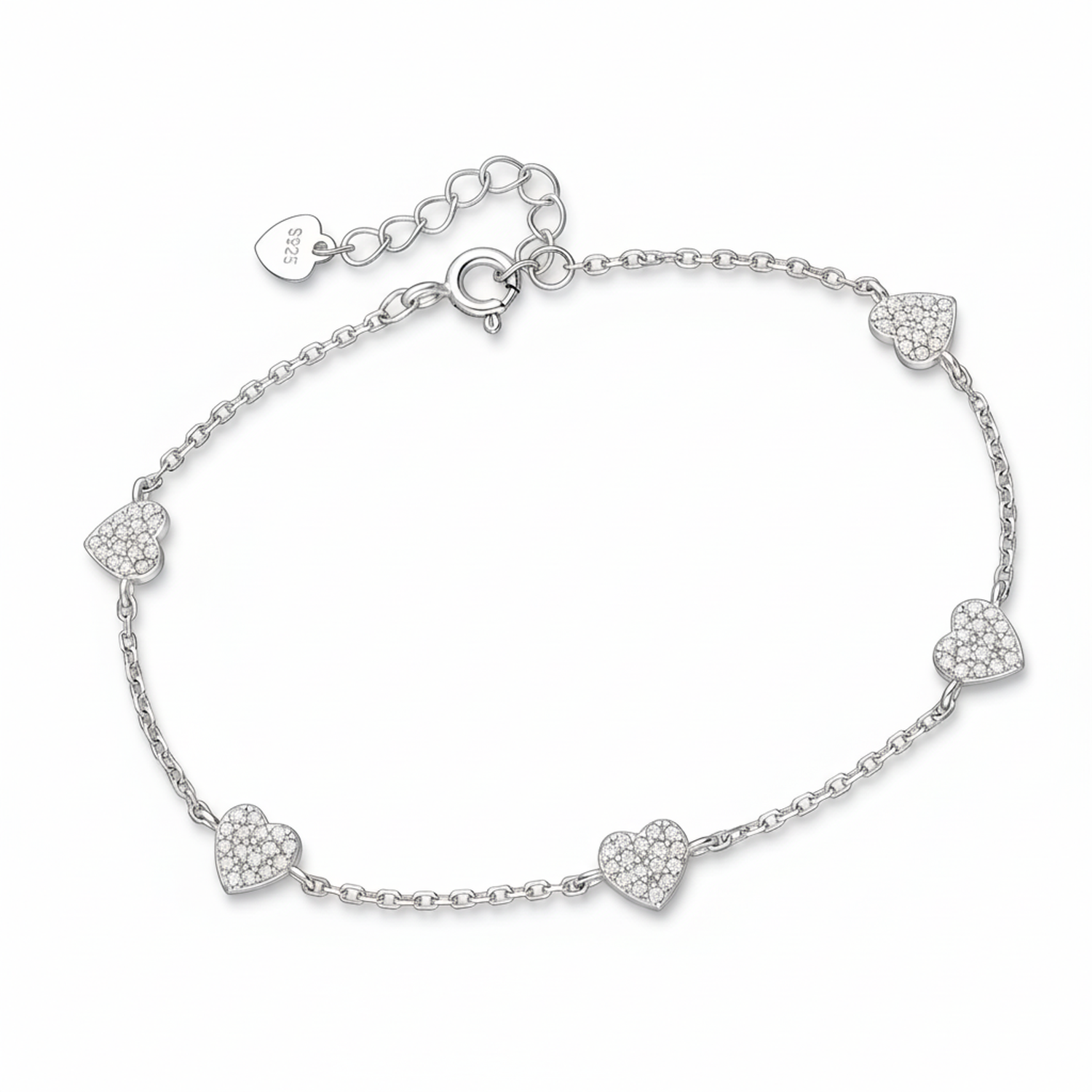Melchior Jewellery love heart charm bracelet silver with delicate chain and sparkling heart charms