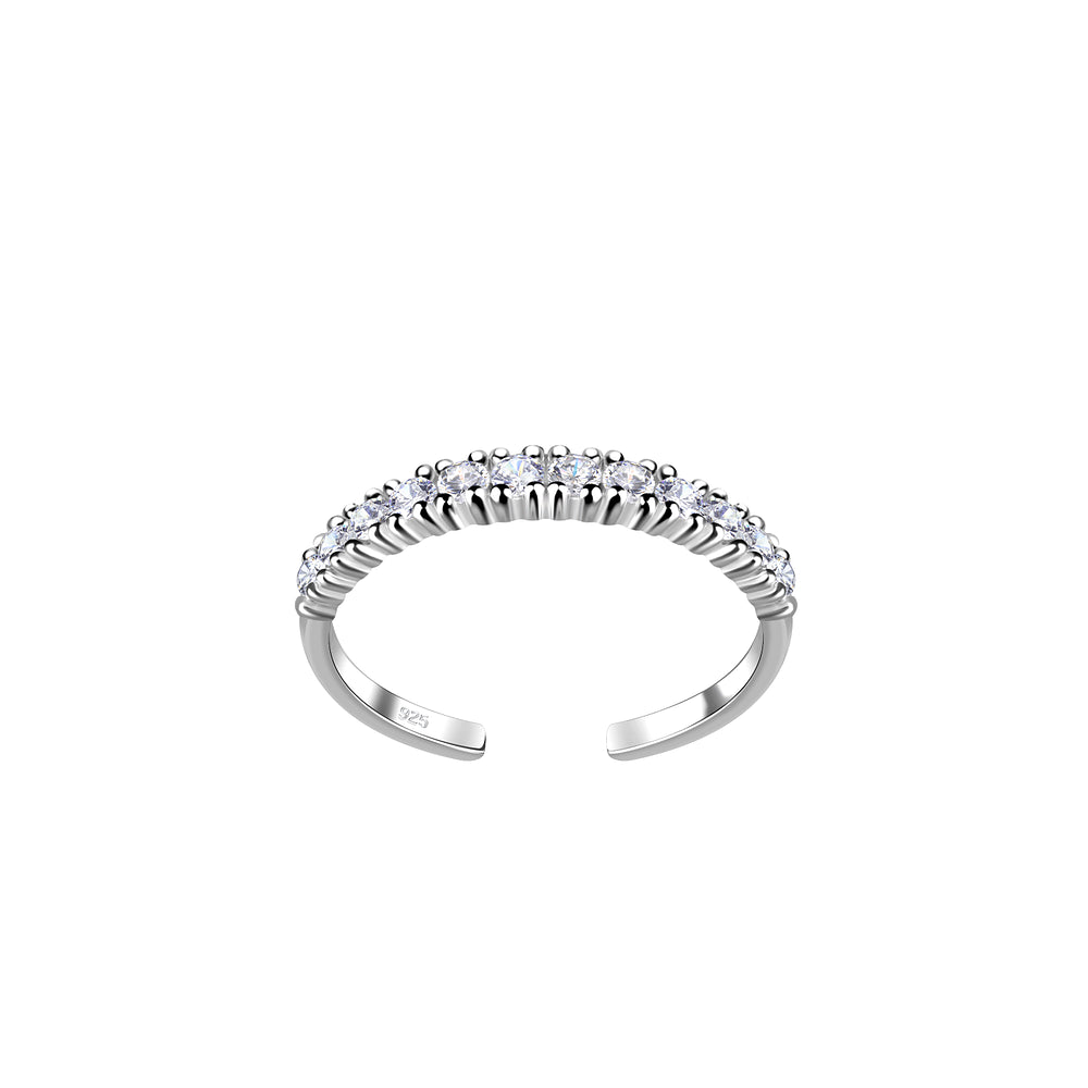 Silver  toe ring with small CZ on a white background
