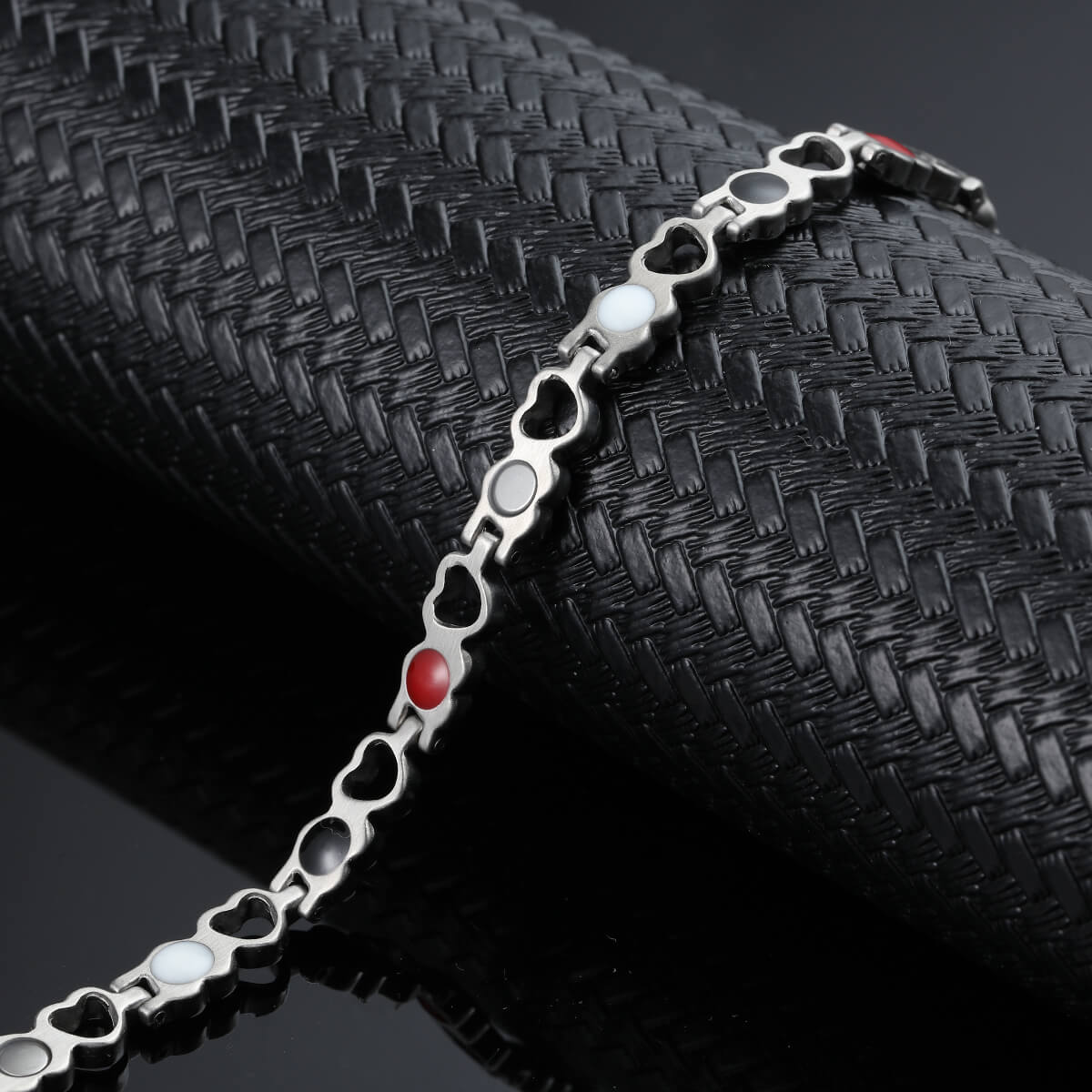 Silver stainless steel 4 in 1 magnetic bracelet with heart design