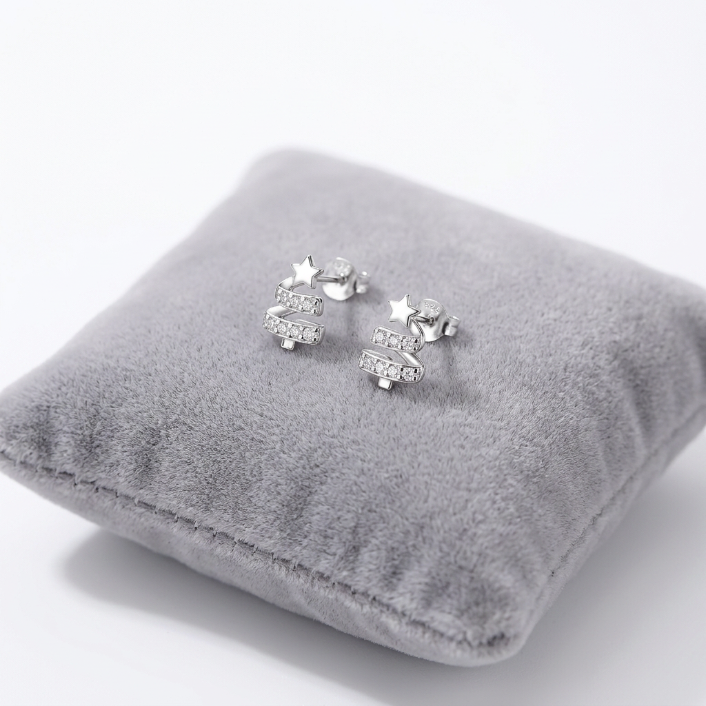 Sterling Silver Christmas Tree Stud Earrings