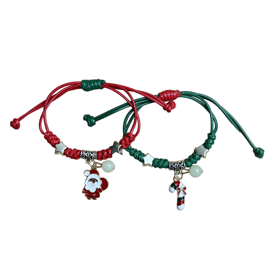 Melchior Jewellery adjustable Santa and candy cane bracelet set with red and green cords and festive charms