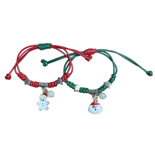 Melchior Jewellery adjustable Santa and snowman bracelet set with red and green cords and festive charms