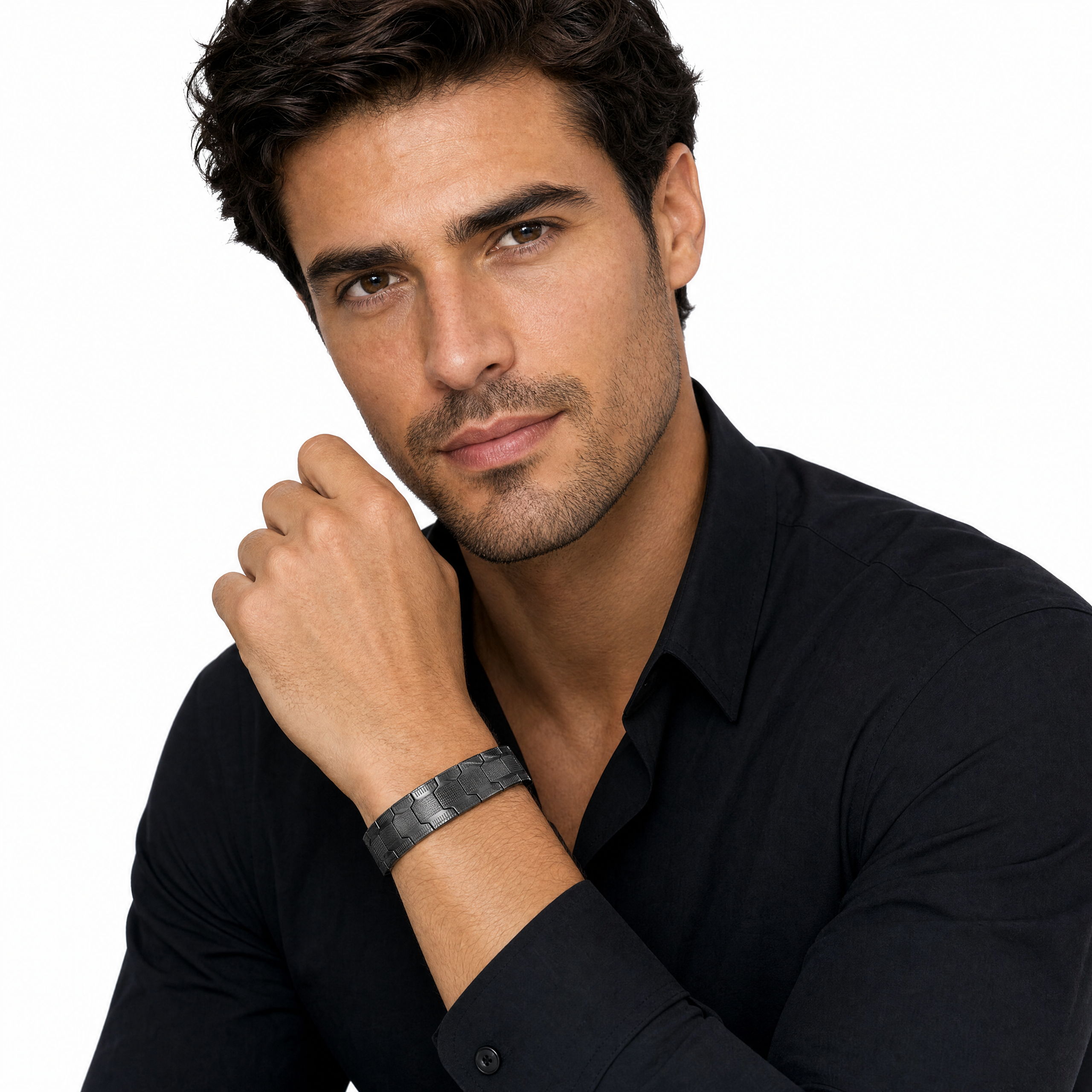 Black copper magnetic bracelet for men with linked design