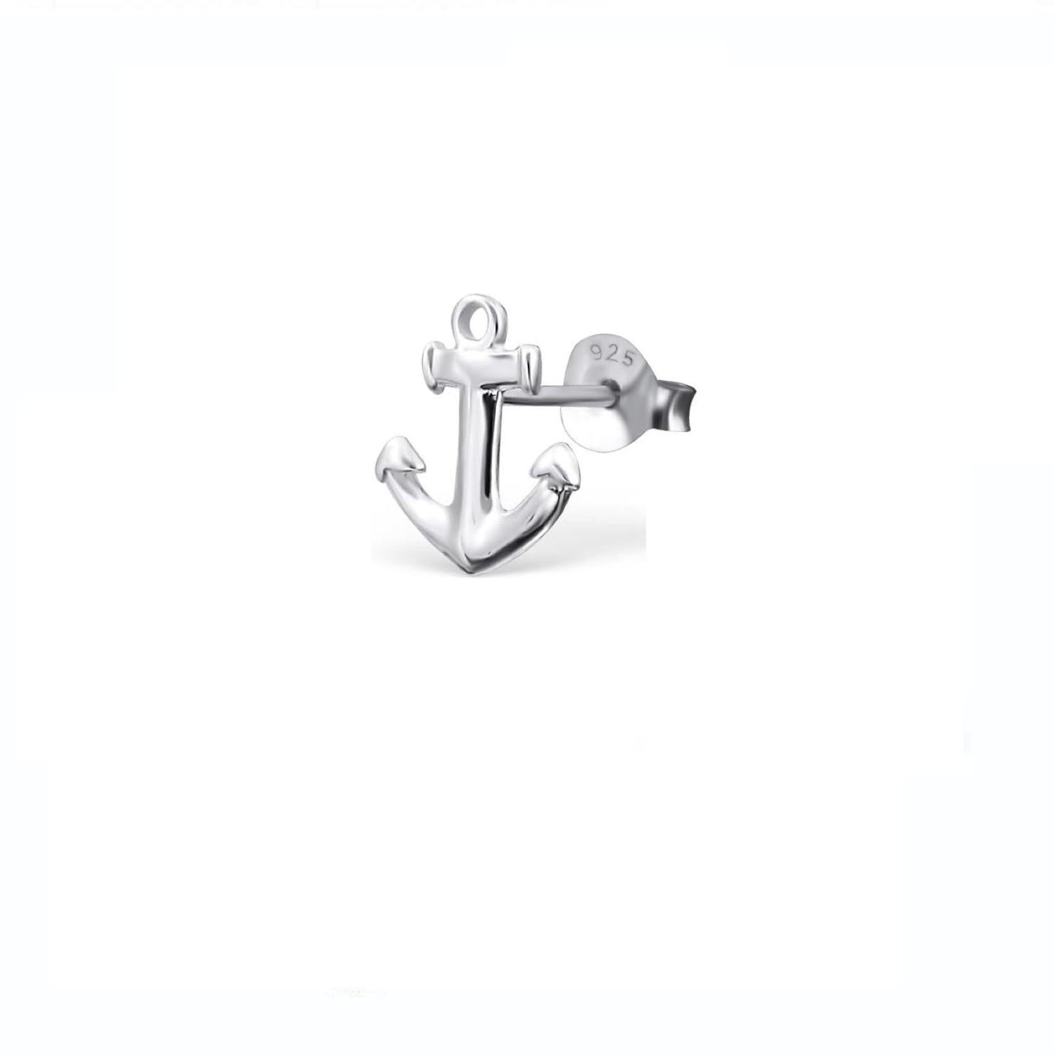 Mens anchor stud earring silver by Melchior Jewellery featuring polished sterling silver anchor design with secure stud back