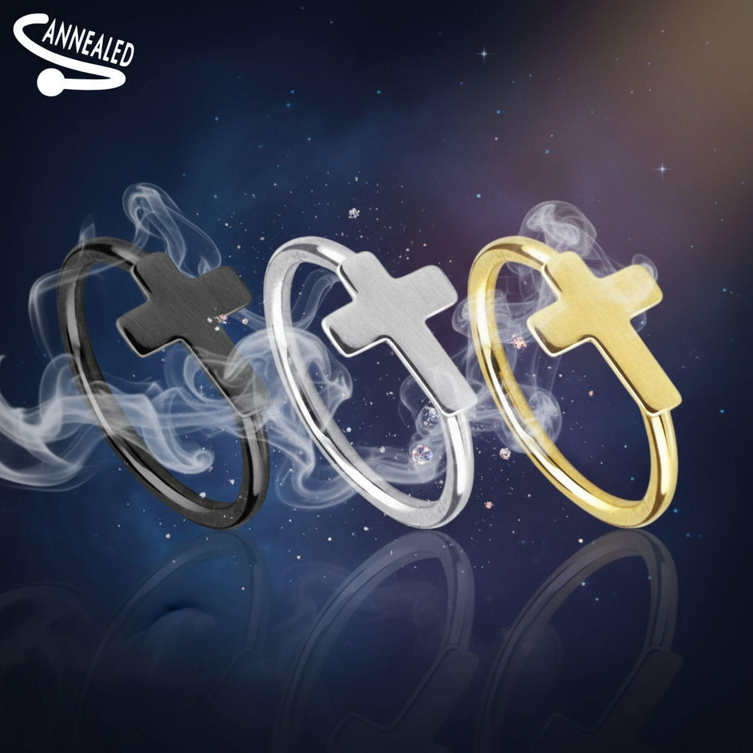 Three cross surgical steel nose ring piercing in black silver and gold by Melchior Jewellery