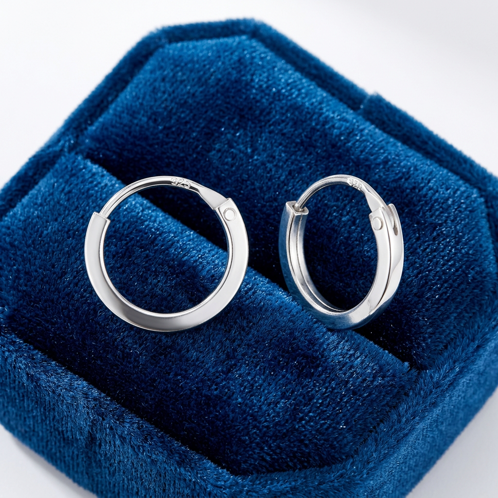 Sterling Silver Hinged Square Tube Micro-Huggie Hoop Earrings
