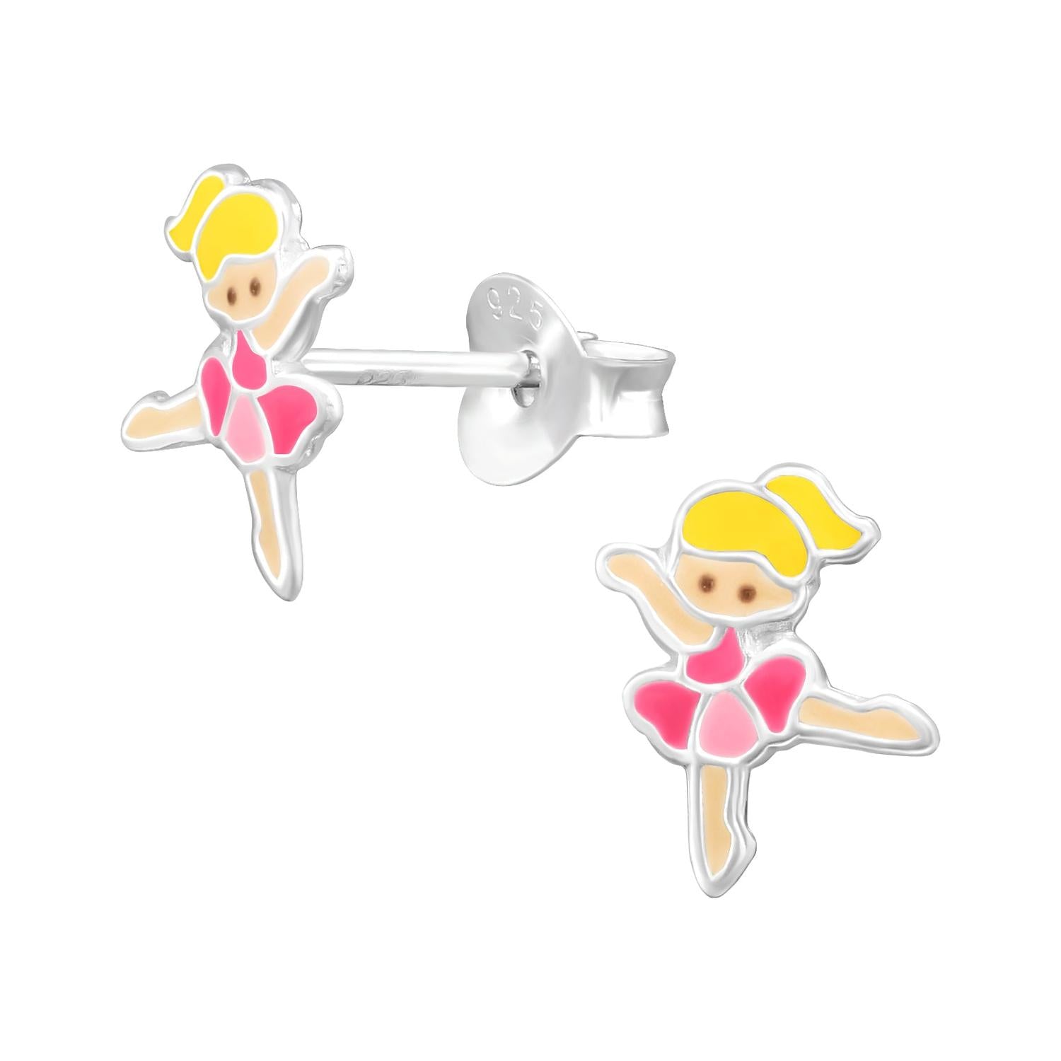 Sterling silver pink and yellow girls ballerina earrings for childrens by Melchior Jewellery