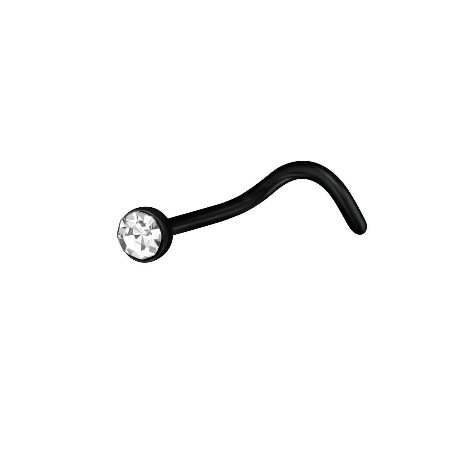 Black Plated Titanium Nose Screw Stud With Crystal - Melchior Jewellery 