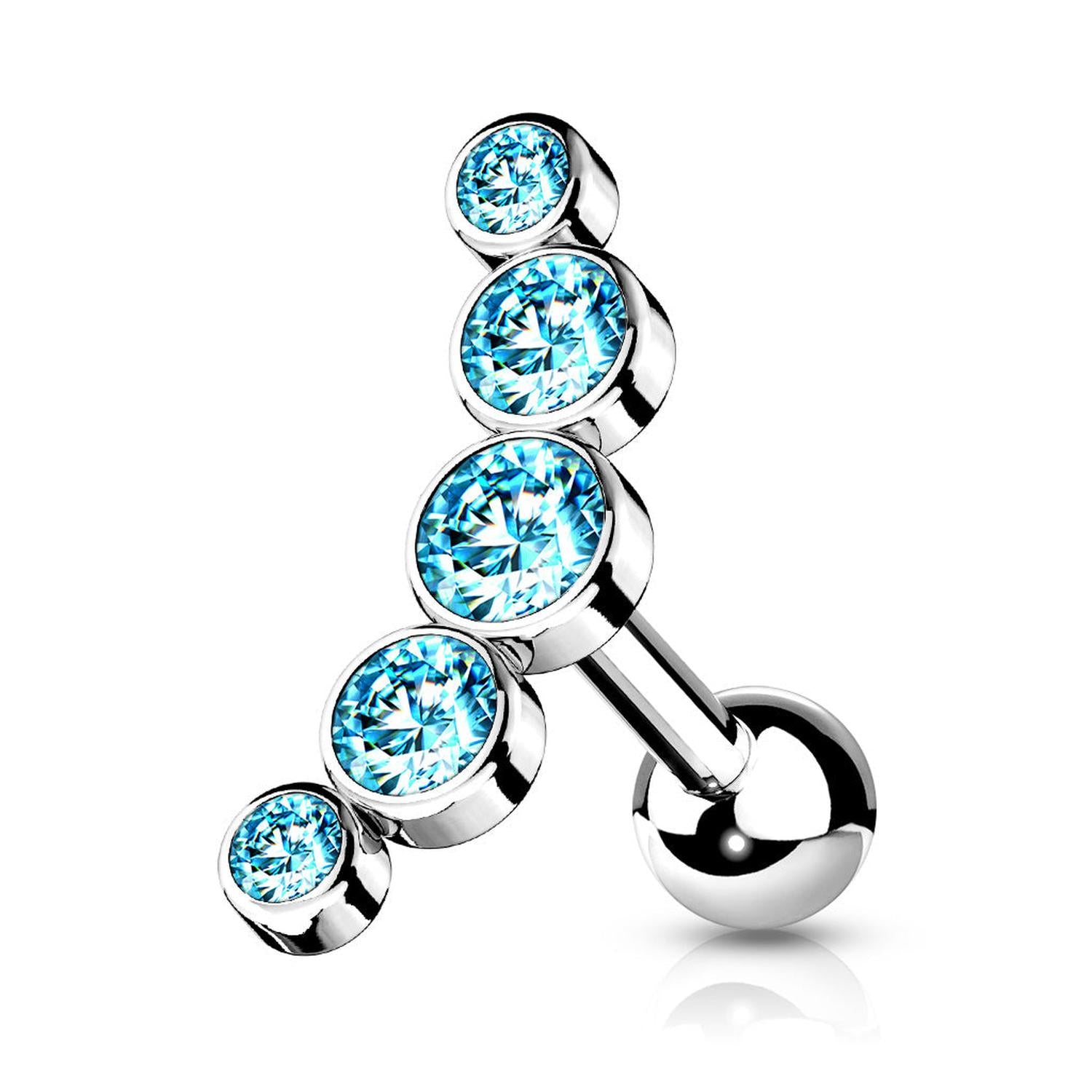 Melchior Jewellery surgical steel cartilage stud with gemstones blue graduated stones polished silver barbell