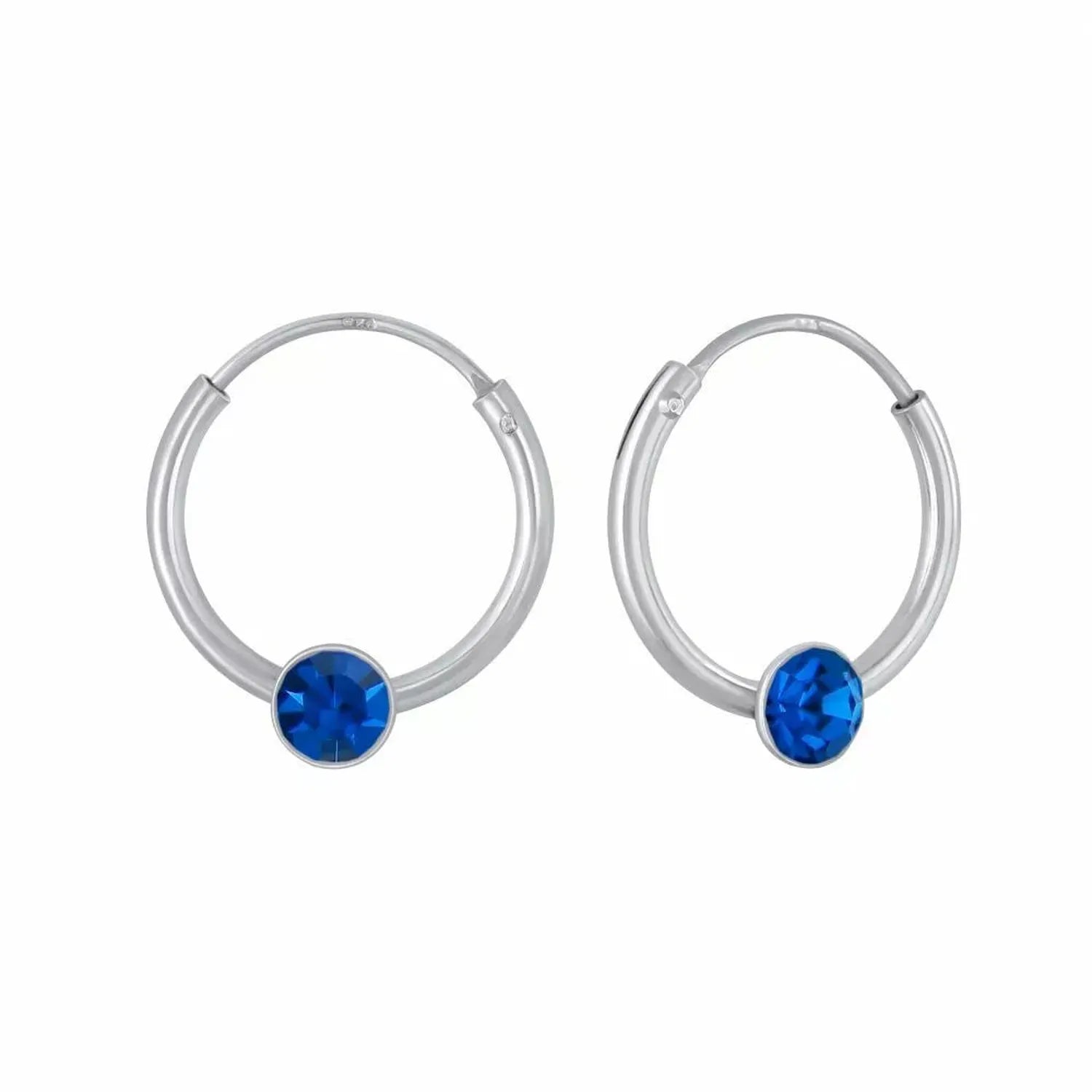 Children's Sterling Silver Capri Blue Crystal Hoop Earrings - Melchior Jewellery 
