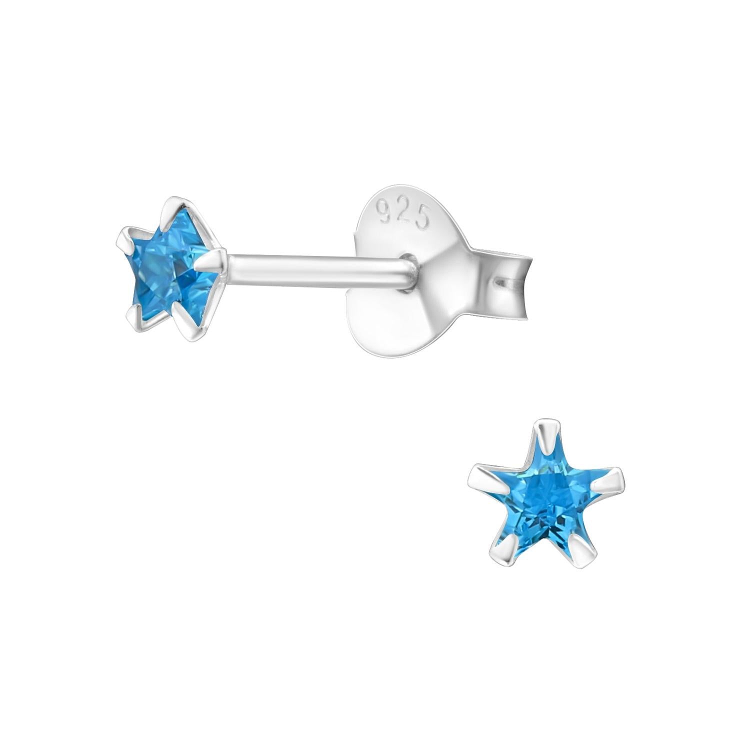 Melchior Jewellery girls sterling silver earrings with blue star-shaped gemstones for children