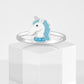Blue unicorn silver ring for girls by Melchior Jewellery featuring a cute unicorn design with blue accents