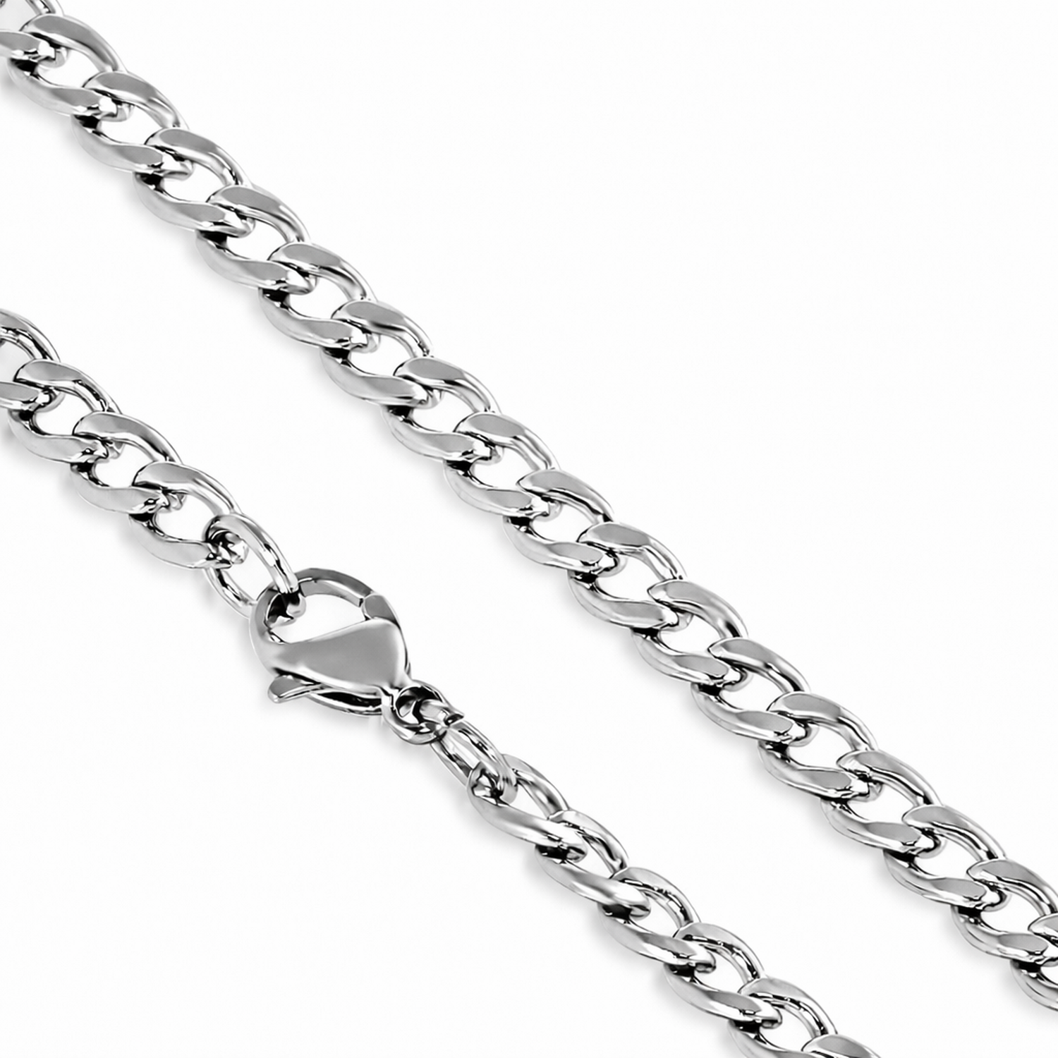 Shiny silver flat curb Stainless Steel chain necklace by Melchior Jewellery with lobster clasp closure