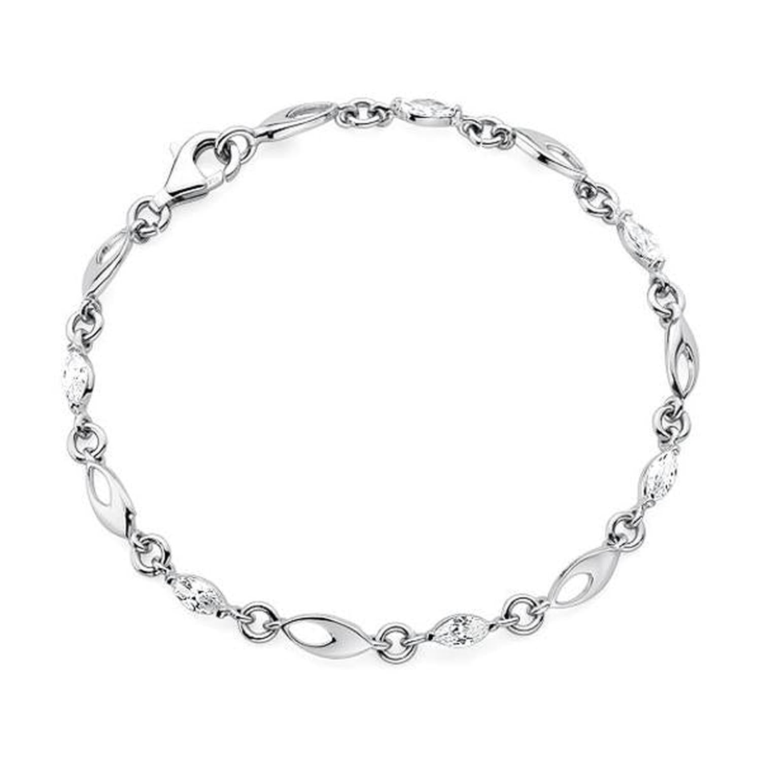 Melchior Jewellery Sterling Silver Cubic Zirconia Bracelet with elongated oval links and sparkling clear stones