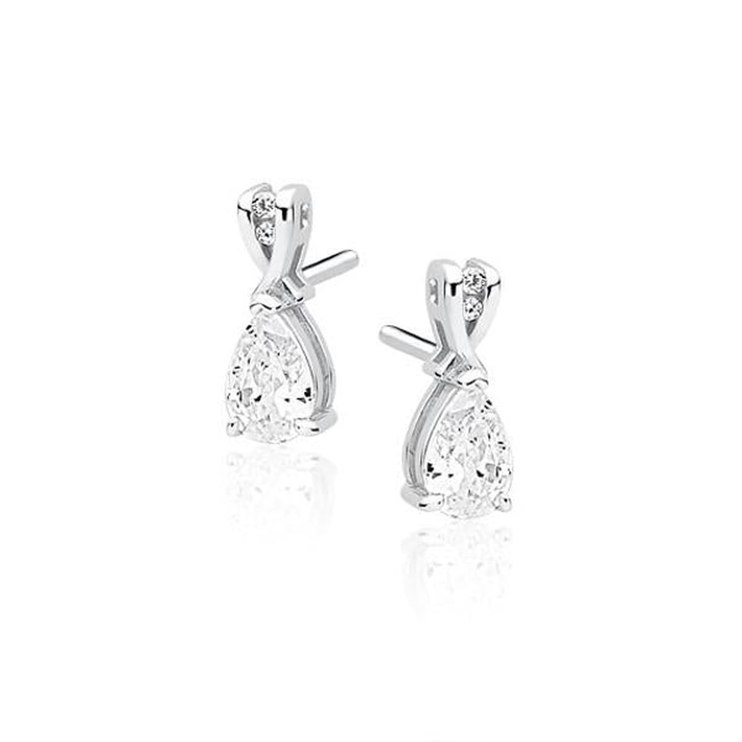 Melchior Jewellery sterling silver pear crystal earrings with clear sparkling crystals and polished silver setting