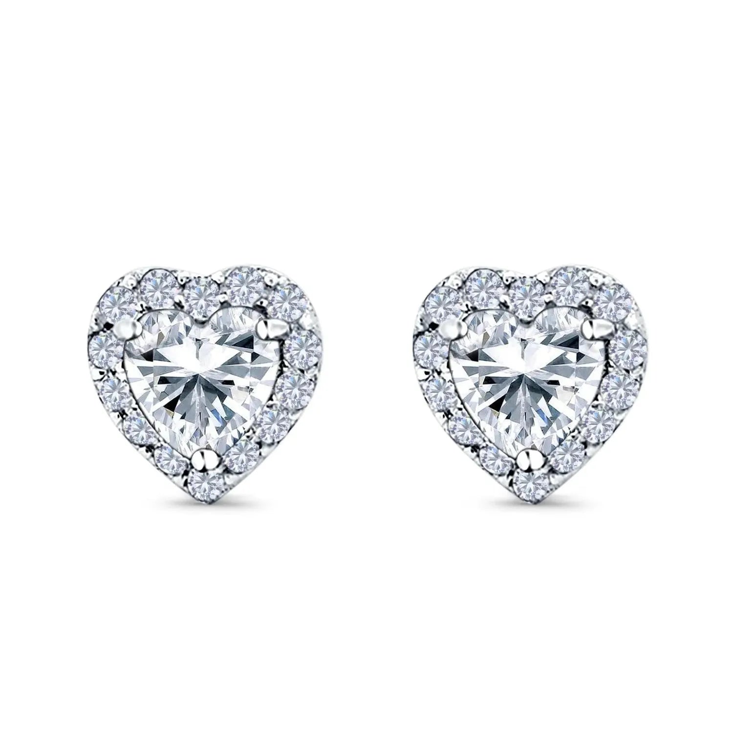 Melchior Jewellery sterling silver stud earrings heart-shaped with clear sparkling crystals