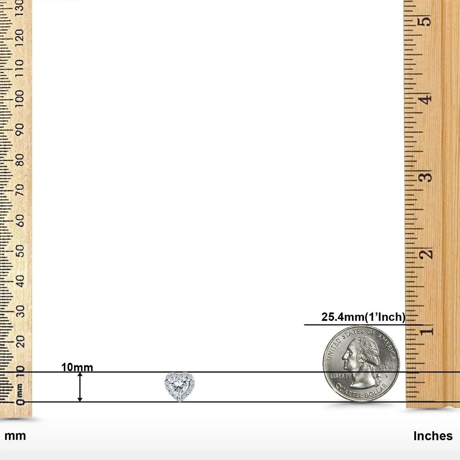 Melchior Jewellery sterling silver stud earrings with clear round stones beside rulers showing 10mm size