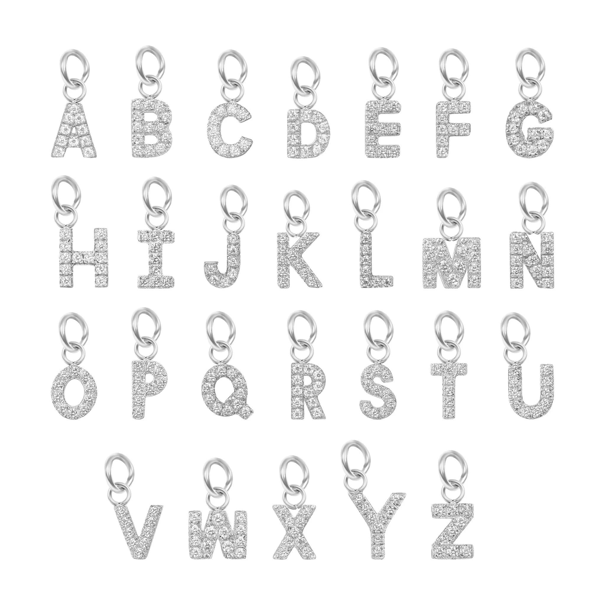 Melchior Jewellery silver Alphabet Charm set featuring all letters A to Z encrusted with sparkling clear crystals