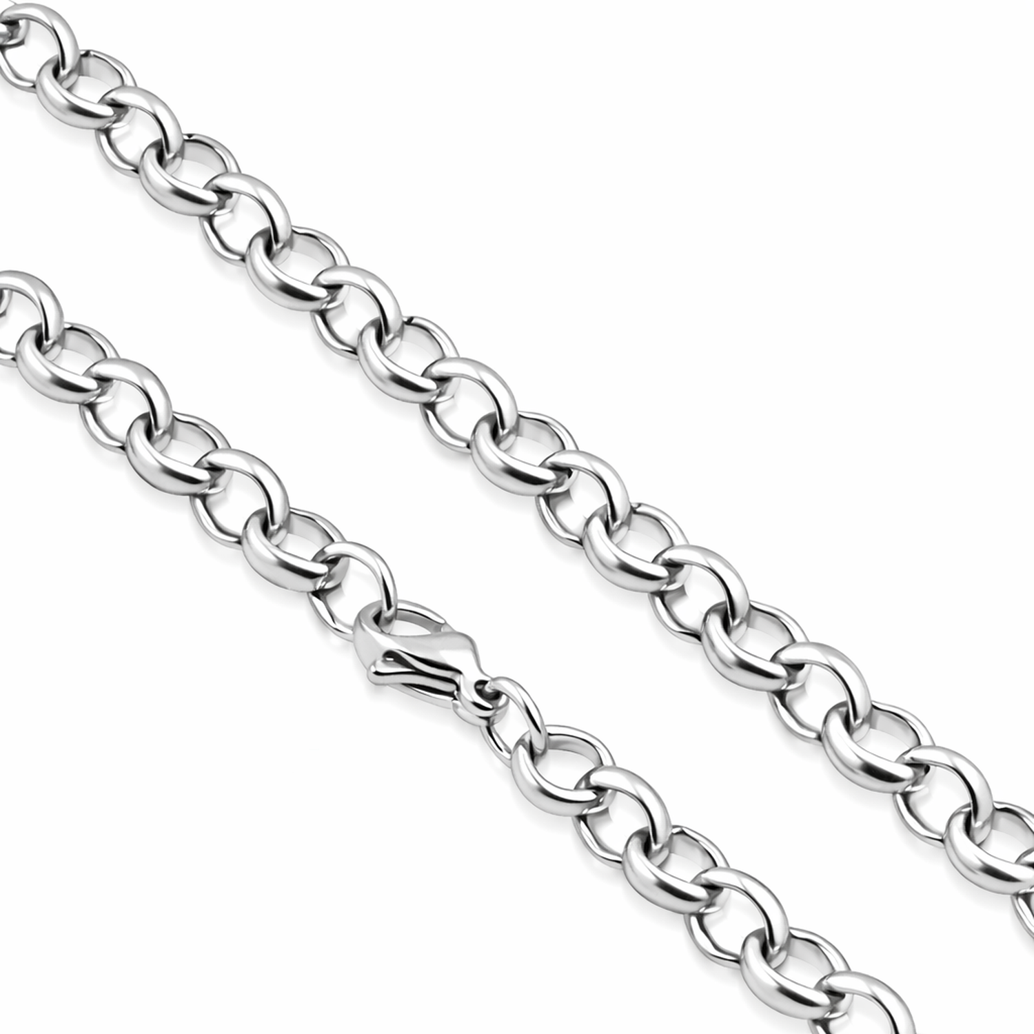 Bright silver stainless steel belcher chain necklace from Melchior Jewellery with polished round links and lobster clasp