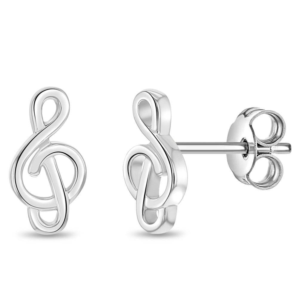 Children's Sterling Silver Treble Clef Stud Earrings