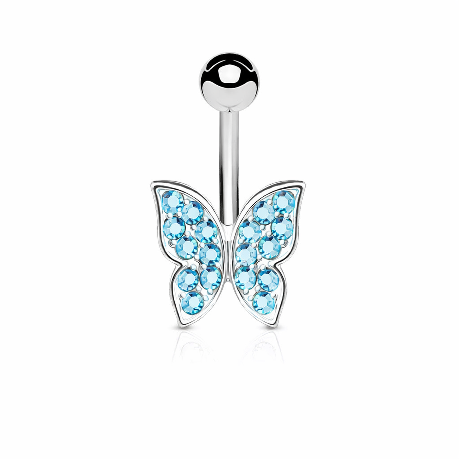 Stainless Steel Blue Butterfly CZ Piercing Belly Bar - Melchior Jewellery 