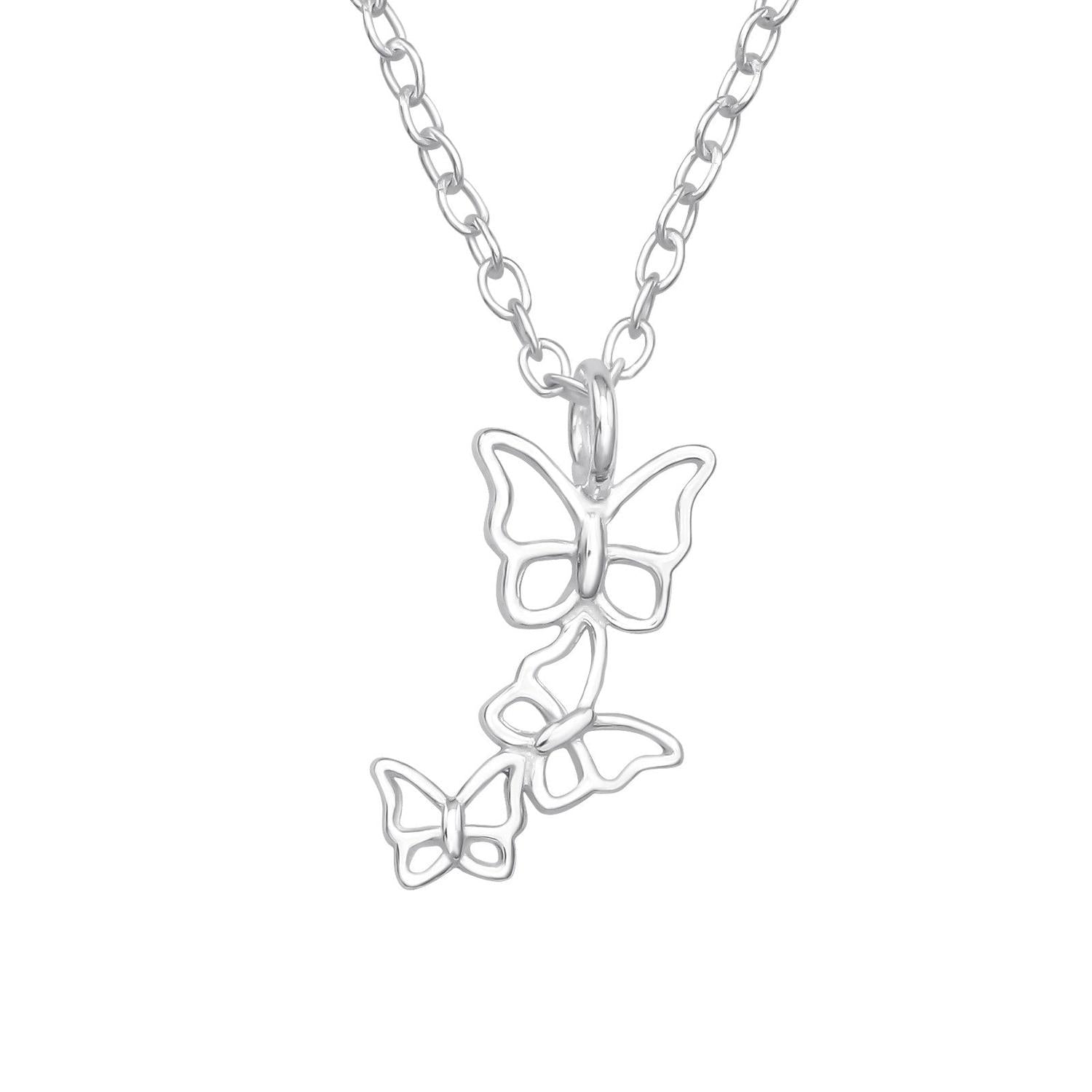 Girls Butterfly Triple Pendant Necklace in Sterling Silver - Melchior Jewellery 