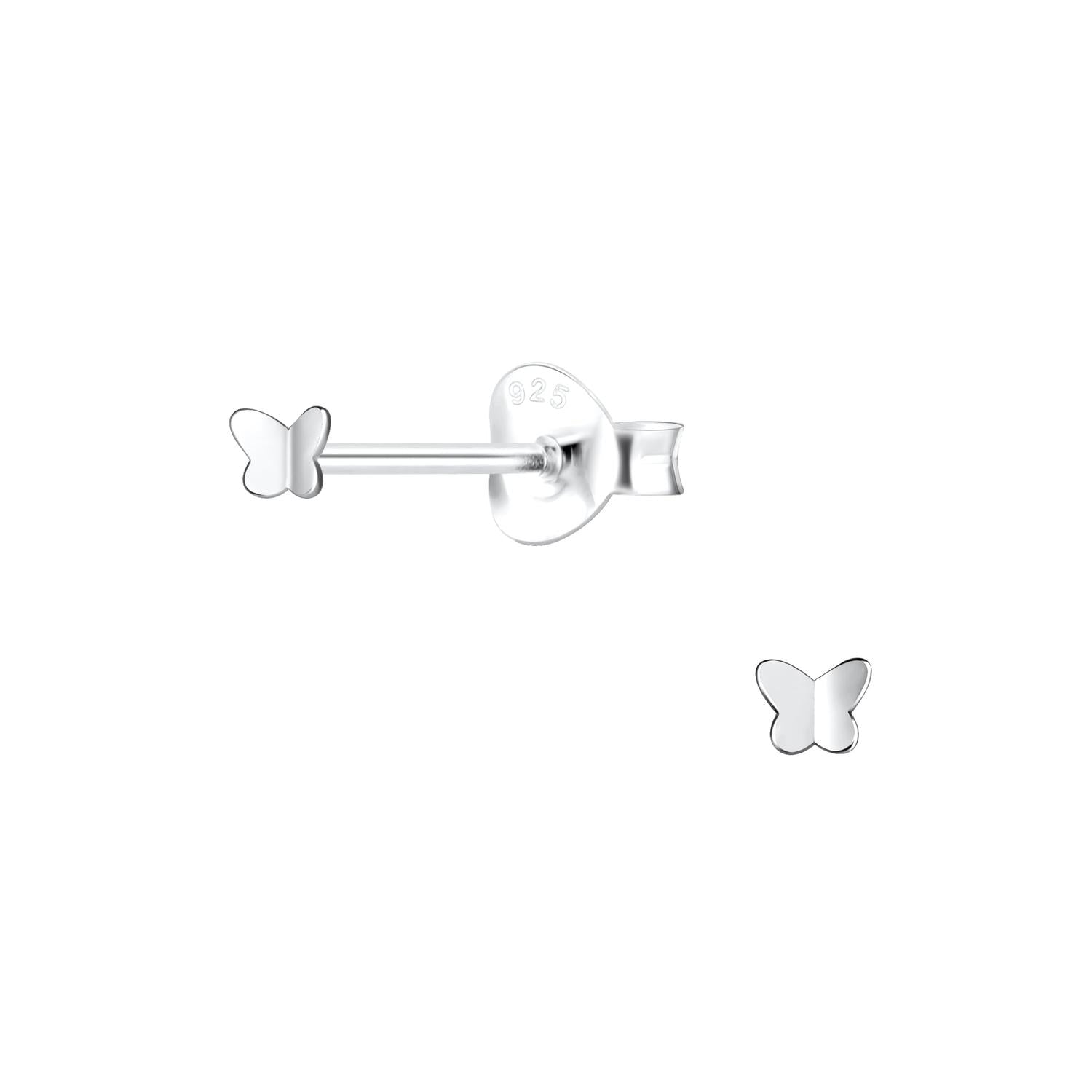 Melchior Jewellery silver Butterfly Stud Earrings for children with polished sterling silver design