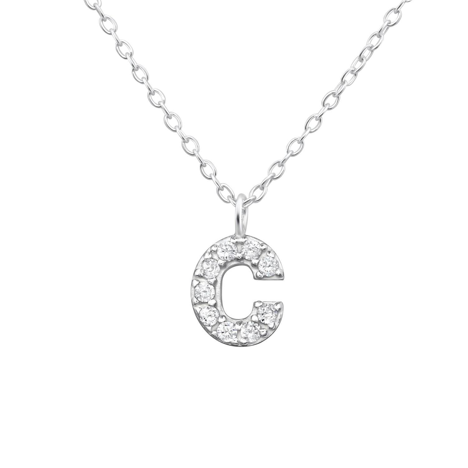 sterling silver CZ letter C pendant for girls sparkling children's necklace by Melchior Jewellery