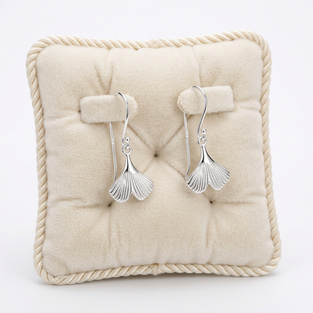 Sterling Silver Ginkgo Leaf Dangle Earrings for Women - Melchior Jewellery 