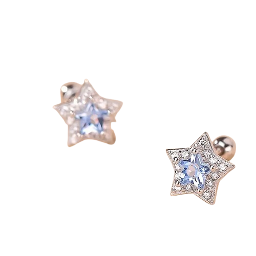 Sterling Silver Sparkly Blue Star CZ Screw Back Earrings