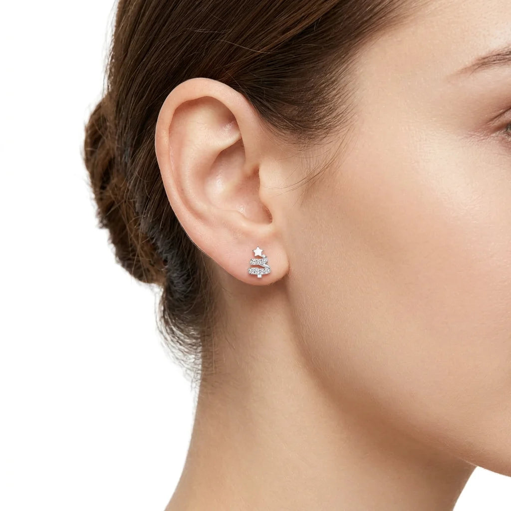 Sterling Silver Christmas Tree Stud Earrings