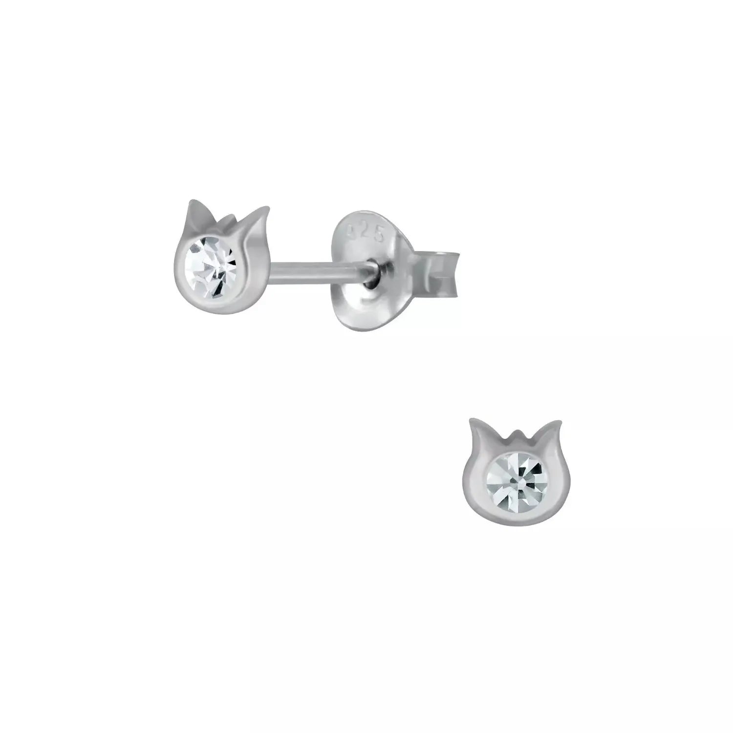 Children's Sterling Silver Tiny Crystal Cat Head Stud Earrings - Melchior Jewellery 