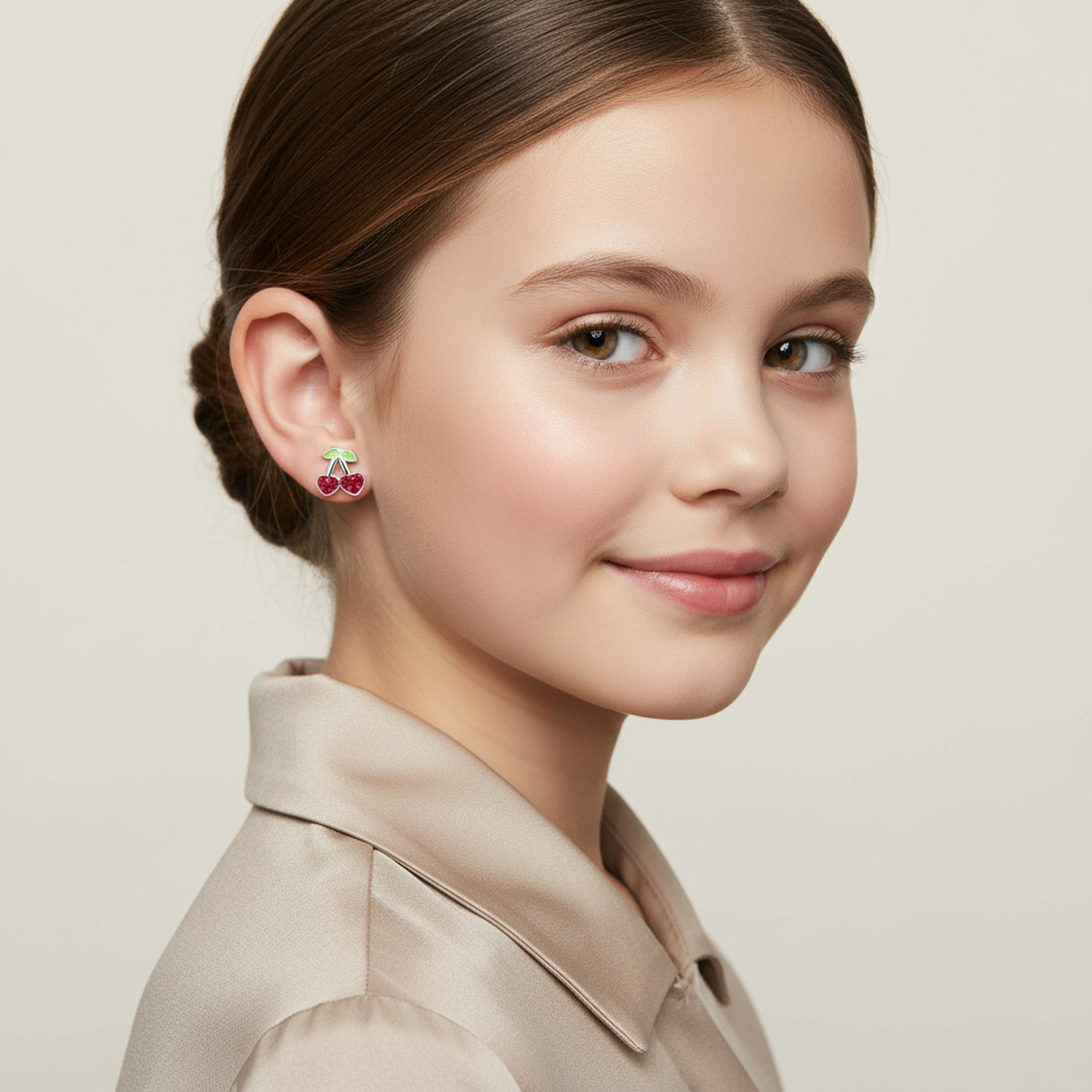Sterling Silver Earrings for Girls Crystal Cherry Design - Melchior Jewellery 